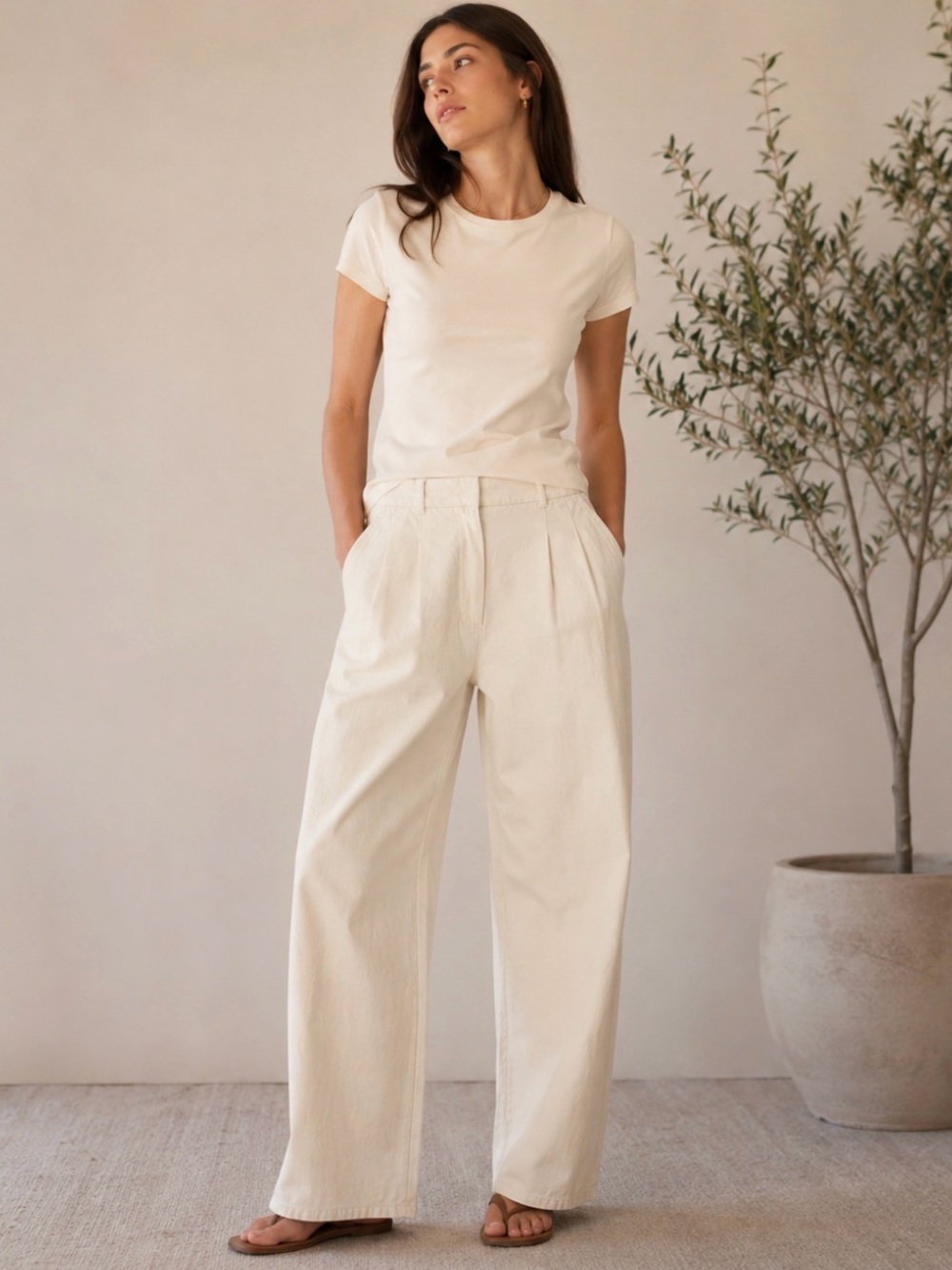 Wilfred Free Aritzia Cream Wide Leg Trouser Pants High Rise Size 2